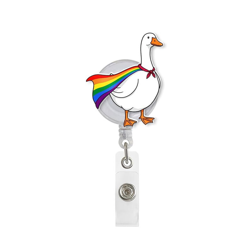 TiniDecor Rainbow Goose Badge Reel, Retractable ID Holder, Cute Pride Gift for Nurse, Teacher