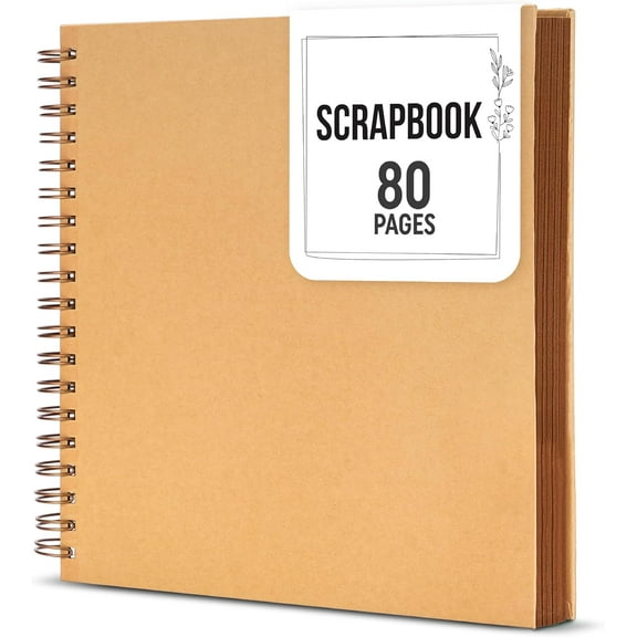 Open Box Zenacolor Photo Album 8x8 Inch Scrapbook Album, 80 Pages, Thick Kraft Paper, Brown