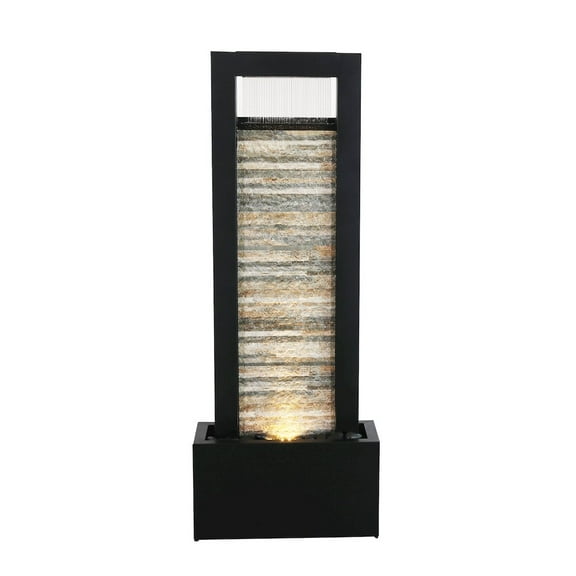 Hi-Line Gift Ltd. Versatile Zen Metal Fountain with Stone Brick Accent