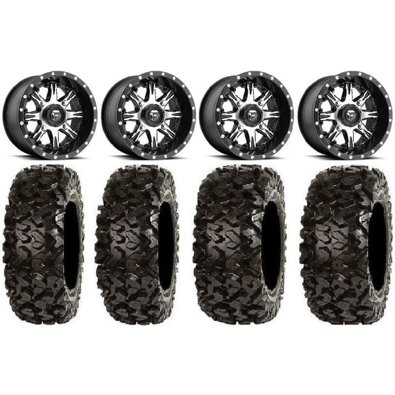 Fuel Nutz Black 14" Wheels 27" Rip Saw Tires Kawasaki Mule Pro FXT