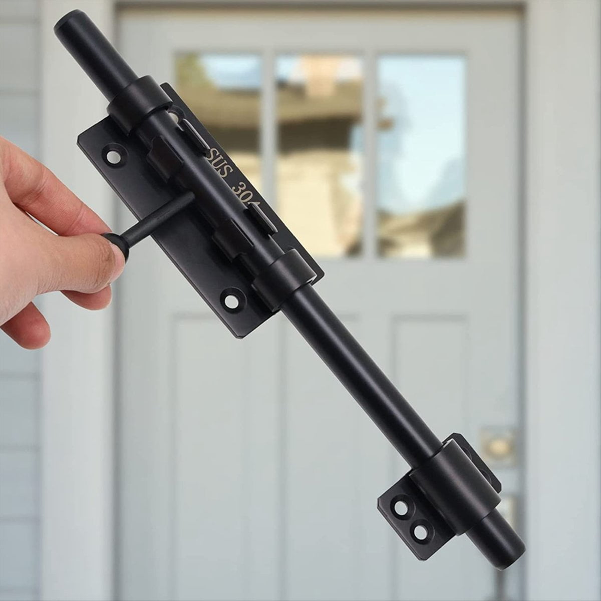 2X Heavy Duty Slide Bolt Gate  with A Padlock, Horizontal Bolt  Floor  Hardware (Black,10 Inch)