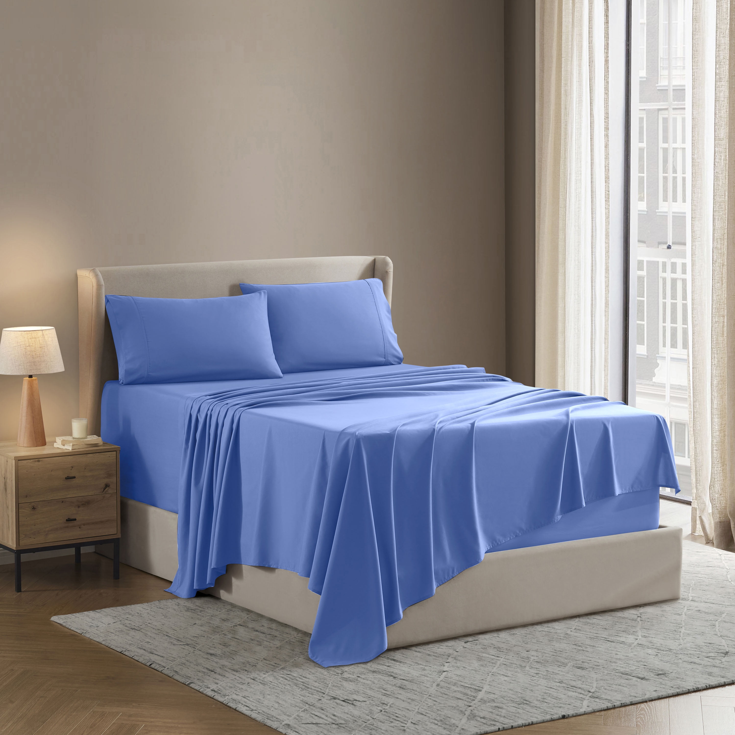 Lammaloe Full Size Sheets Set, Hotel Style Deep Pocket 4 Piece Bed Sheets, Luxury Soft Microfiber Sheet Sets, Calm Blue