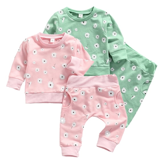 KYAIGUO Infant Girls 2PCS Sweatshirt Set Newborn Pullover Sweatshirt Pants Set Outfit Fall Winter Outfit for 3-24M