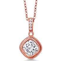Gem Stone King 18K Rose Gold Plated Silver Pendant with Chain Set with Moissanite (1.75 Cttw)
