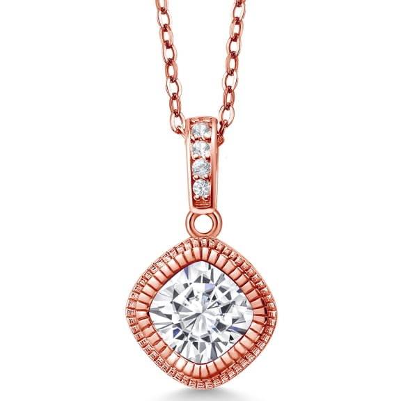 Gem Stone King 18K Rose Gold Plated Silver Pendant with Chain Set with Moissanite (1.75 Cttw)