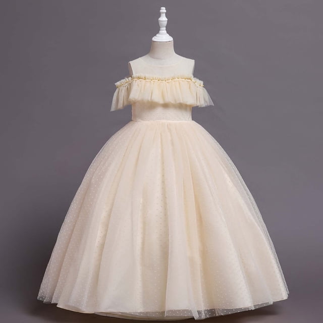 EGNMCR Robes de Soirée pour Femmes, Robes Formelles pour Femmes, Robes de Cocktail pour Femmes Robe Sans Manches à Col Rond Robe pour Enfants Robe Sans Manches pour Filles Robe Princesse à Épaules Robe Fleurie en Tulle à Pois Robe pour Fille