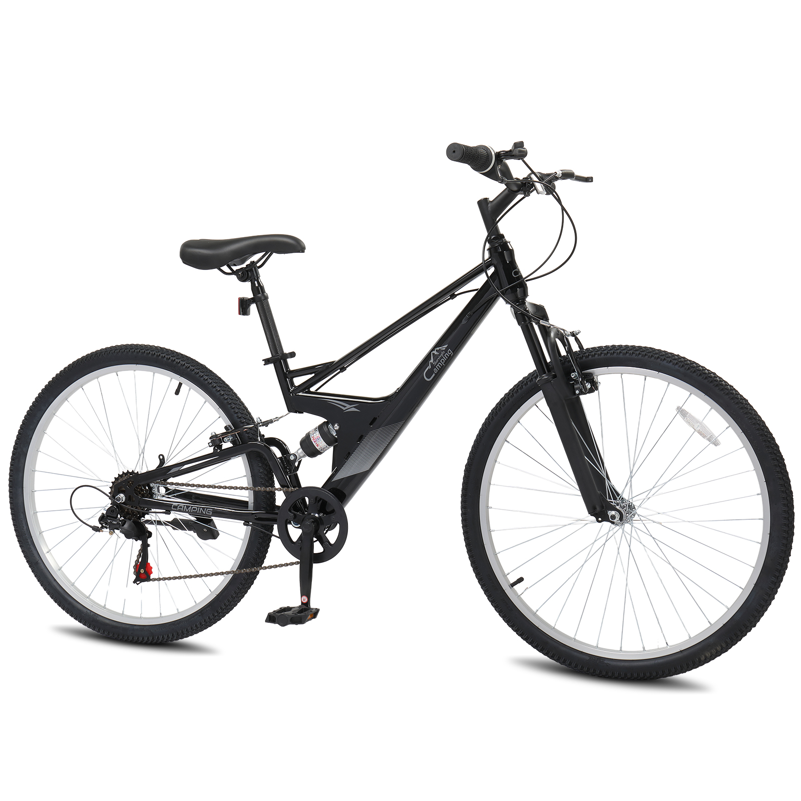 UBesGoo 26" Mountain Bike for Men and Women, 7-Speed, Full Suspension, V Brakes, Black
