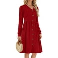 thumbnail image 4 of Fantaslook Long Sleeve Dresses for Women V Neck Casual Fall Dress Button Floral Midi Dresses with Pockets, 4 of 9