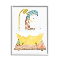 Stupell Industries Children's Giraffe Animal Bubble Bath Yellow Bathroom Graphic Art White Framed Art Print Wall Art, 16x20, by Erica Billups