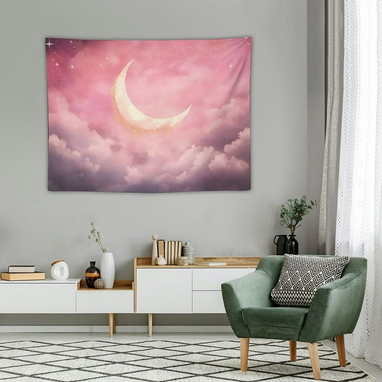 ONETECH Pink Sky Tapestry Fantasy Cute Pink Cloud and Moon Wall Hanging Colorful Aesthetic Nature Landscape Tapestries Wall Blanket for Bedroom Living Room Girl Teen Dorm Party Decor Walmart