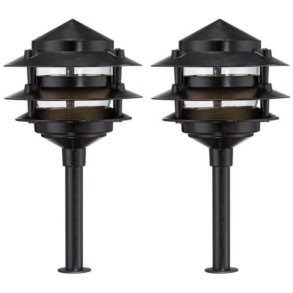 John Timberland Three-Tier Pagoda 11" High Modern Outdoor Landscape Path Lights Porch House Set of 2 LED Bulb Black Aluminum