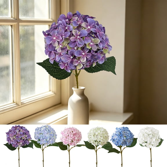 Gcvizuso Artificial Flowers, Artificial Hydrangea Bouquet, Vibrant Lifelike Faux Blooms, Fake Flower Arrangement For Vase Wedding Table Centerpiece Indoor Decor