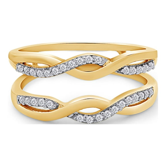 AFFY Round Shape White Cubic Zirconia Enhancer Guard Ring in 10k Yellow Gold-9.5