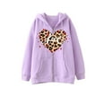 thumbnail image 1 of Mialoley Chandail à Capuchon pour Femmes, Sweat à Capuche à Manches Longues Imprimé Cœur Léopard Veste Décontractée avec Poches, 1 of 2