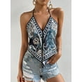 thumbnail image 2 of Women'S Floral Print Backless Halter Top Sleeveless Tie Knot Front - Crop Tops Blue S, 2 of 8