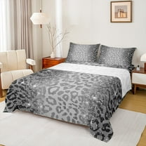 jejeloiu Wild Cheetah Pattern Twin Sheet Sets,Gray Sequin Print Twin Fitted Sheet,Jungle Animal Flat Sheet For Boys Girls,Super Cozy Room Decor,3pcs