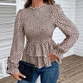 thumbnail image 2 of SHTXOZHI Women's Long Sleeve Ruffle Blouses Dressy Casual Crewneck Tops Fall Printed Shirts, 2 of 6