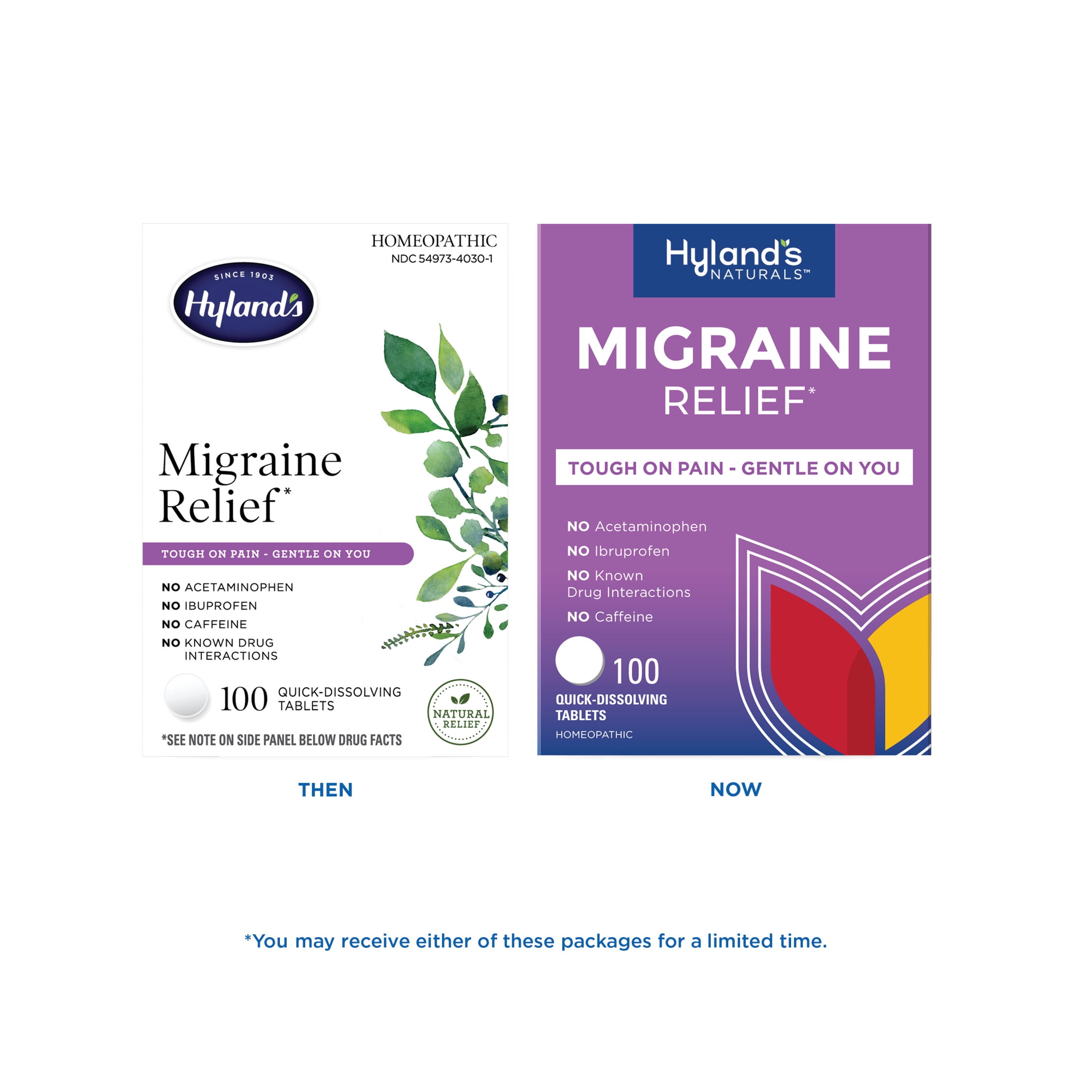 Hyland's Naturals Migraine Relief, Natural Pain Relief, 100 Tablets