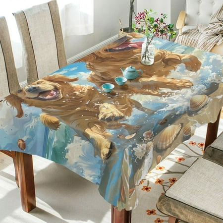 BZSMCE Square Tablecloth Beach Buddies Splashing Fun Pattern Tableclothes