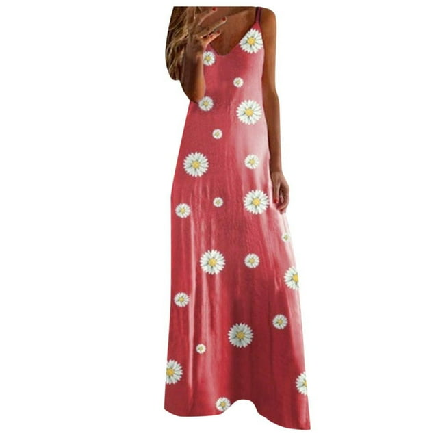 CEHVOM Robe Longue Maxi Décontractée Aguichant pour Femmes, Mode Vacances Été, Sans Manches, Imprimée, à Col en V