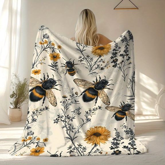 bee pattern Flannel blanket, gift blanket, soft and warm commemorative blanket for unforgettable moments, camping, travel, cars, office home decor