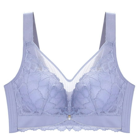 LLYwey Non Padded Bras for Women Clearance Sale Fashion Women Solid Color Underwire Lace Cotton Pad Push up Daily Bra Women s Plus Size Polyester Nursing Bra Style LW-182 Light Blue XL