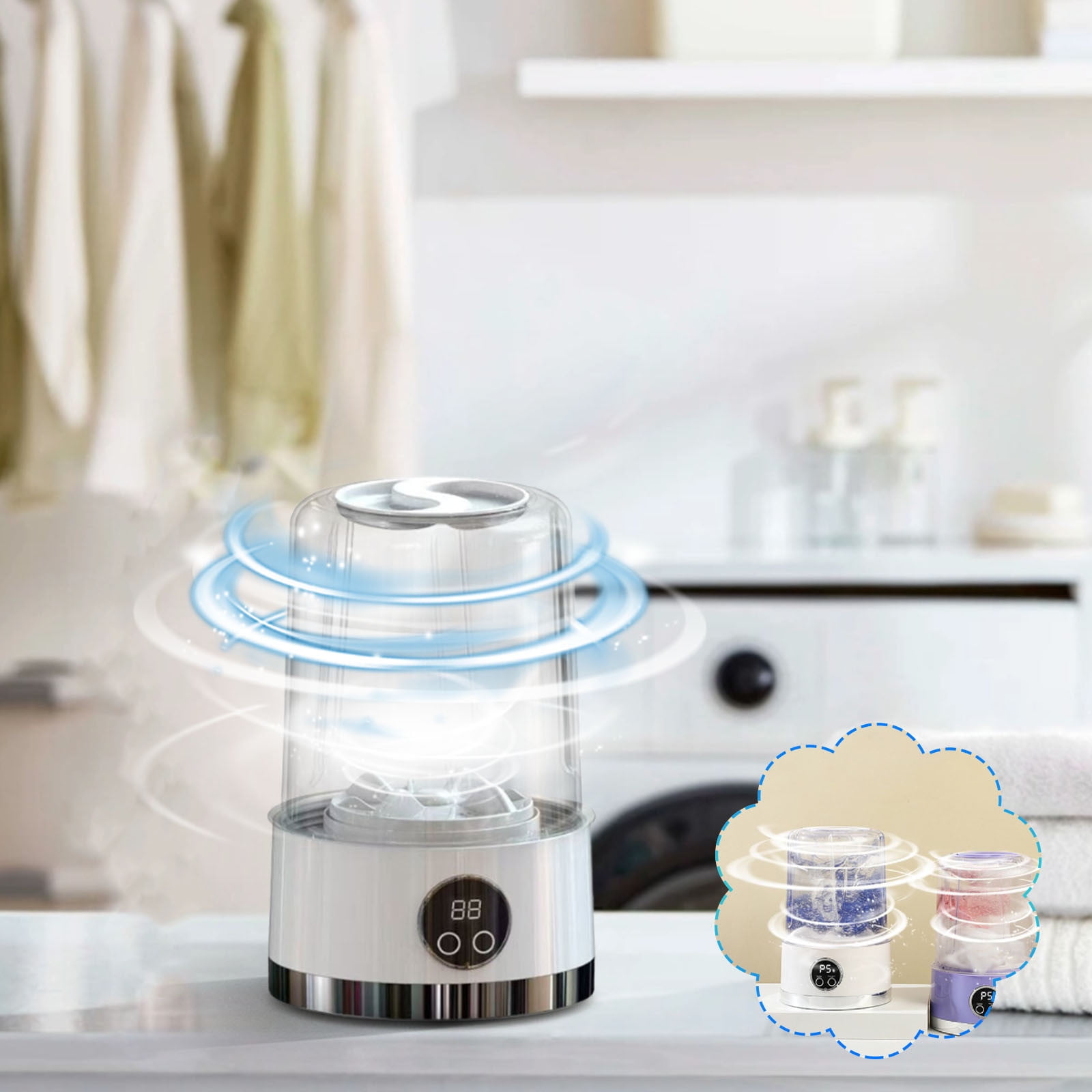 Portable Mini Washing Machine Wireless Charging Automatic Underwear Socks Cleaner Compact Laundry Cup for Travel Camping Small Apartment Use