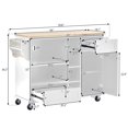 thumbnail image 5 of Kitchen Island Cart with Storage Cabinet and Two Locking Wheels,Solid wood desktop,Microwave cabinet,Floor Standing Buffet Server Sideboard for Kitchen Room,Dining Room,, Bathroom(White), 5 of 9