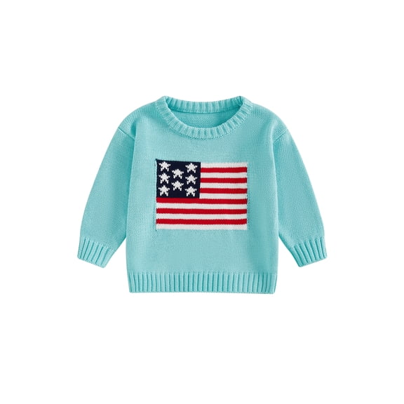 BemeyourBBs Toddler Baby Girl Boy 4th of July Outfit Spring Fall Winter Knit USA Flag Sweater Patriot Independent Day Clothes Newborn Infant Long Sleeve Crewneck Warm Sweaters Jumper Pullover Top