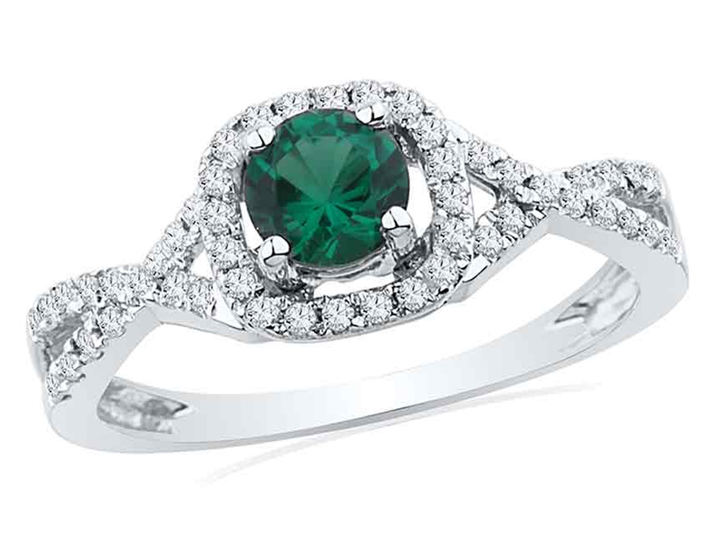 Lab Created Green Emerald 1/2 Carat (ctw) Ring in 10K White Gold with