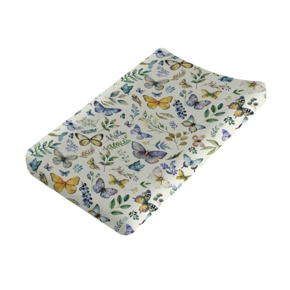 Baby Watercolor Butterflies Boho Leaves Changing Pad Covers Butterflies Wild Plants Diaper Change Table Sheets for Boy Girl Soft Stretch Baby Changing Table Mats 32''x16''