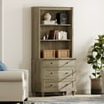 thumbnail image 2 of WAMPAT Farmhouse 72" Tall Bookcase, Large Wood Display Book Case Shelf with 3-Tier Open Book Shelves and 3 Drawers, 3 Tier Bookshelf for Living Room, Library, Study Room, Bedroom, Office, Wash Grey, 2 of 7
