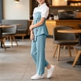 thumbnail image 5 of HBGVBA Girls 2 Piece Outfit Short Sleeve Colorblock Top with Wide Leg Pants Casual Set for 4-13 Years, 5 of 5