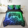 thumbnail image 2 of Manfei Boys Gaming Gamer Bedding Comforter Set 7pcs, Gradient Game Console King Bedding Sets, Black Blue Green Honeycomb Bed Sheets, Luxury Bedroom Decor, 2 of 8