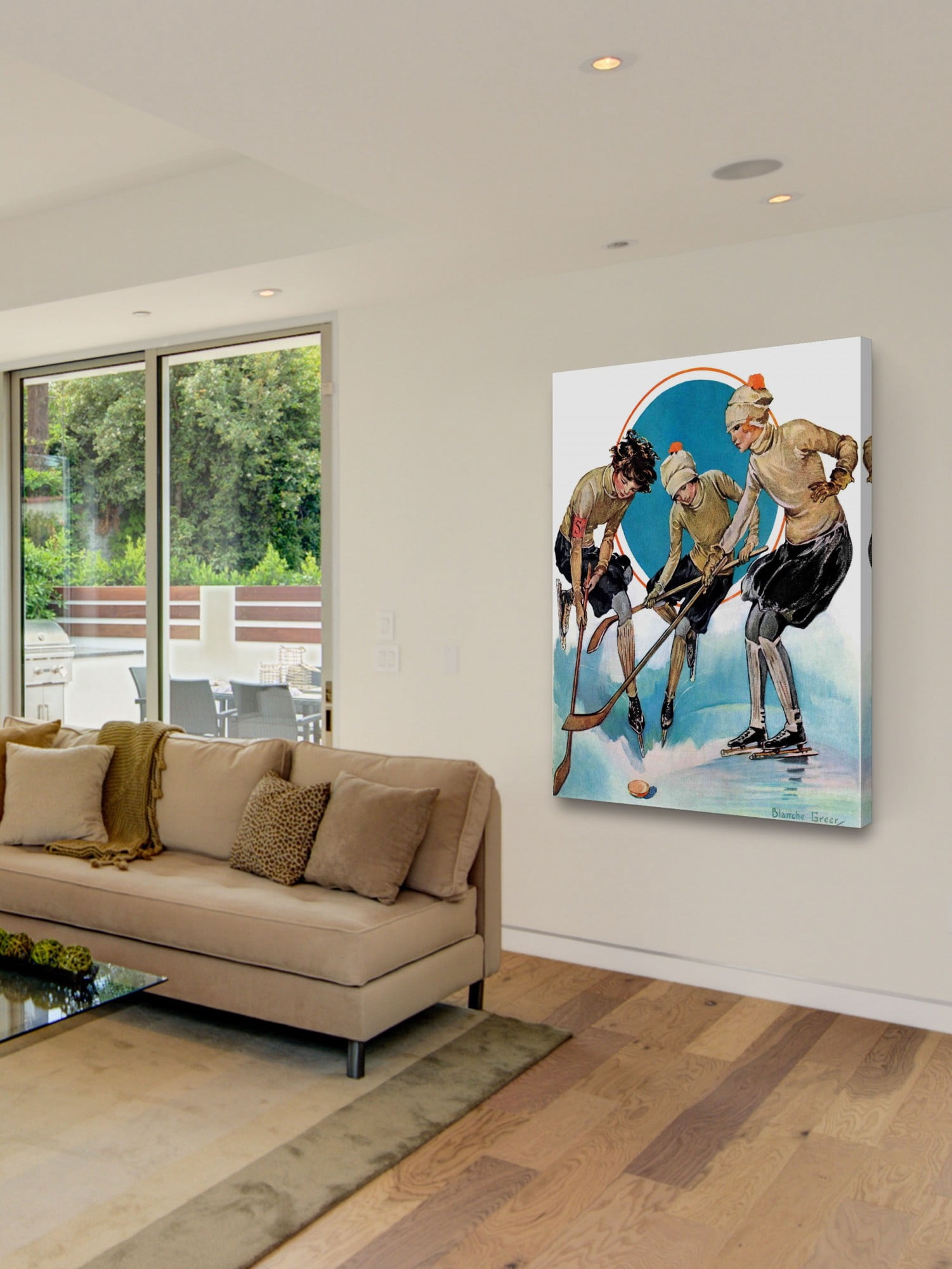 Marmont Hill Girls Playing Ice Hockey by Blanche Greer Painting Print on Canvas