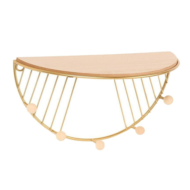 GUOOL Iron Wall Mounted Floating Shelf Rack Semicircle Storage Organizer Stand w/ Hook Golden L