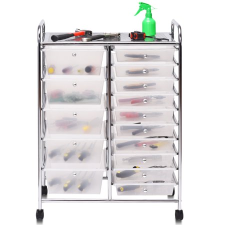 Costway 15 Drawer Rolling Storage Cart Tools Scrapbook Cosmetics