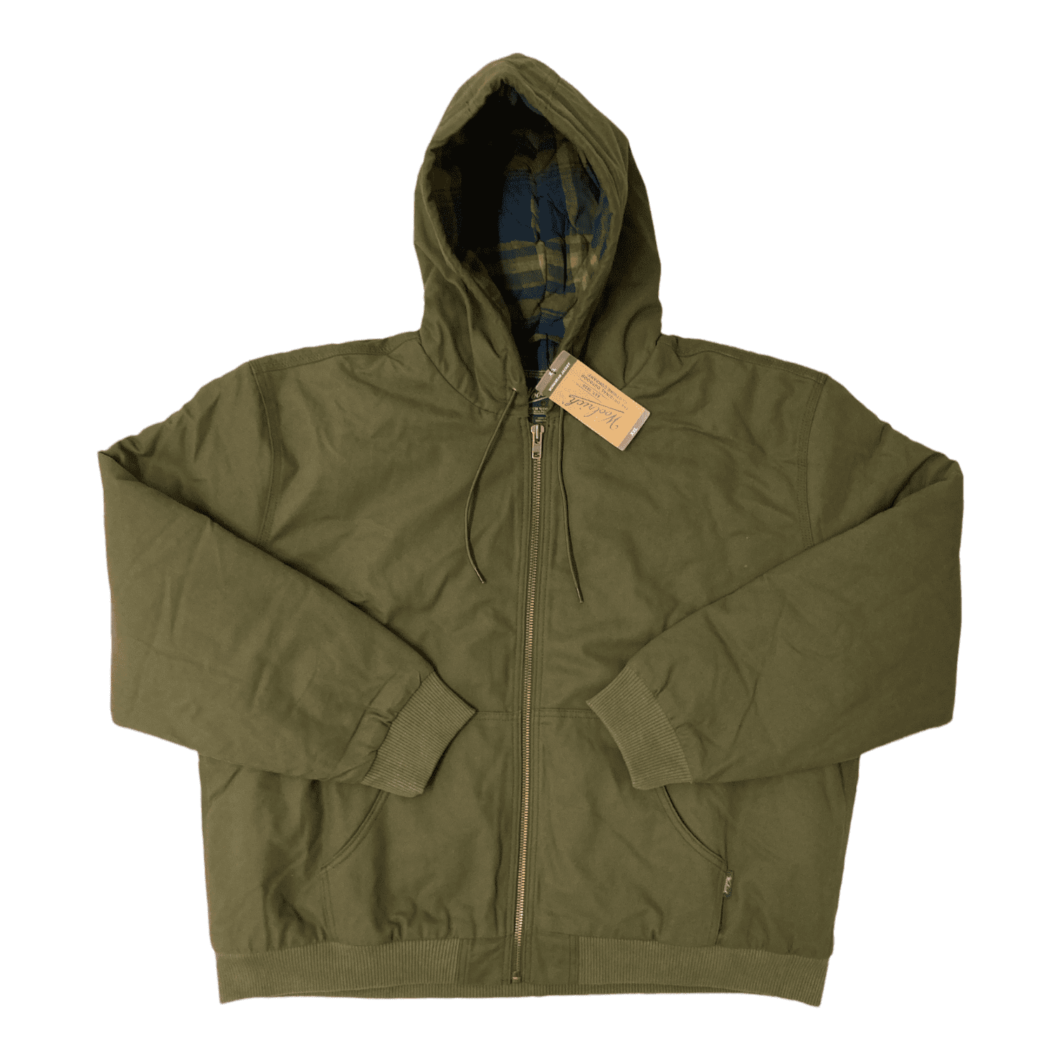 Woolrich Men's Cotton Canvas Flannel Lined Hooded Jacket (Olive, XL ...