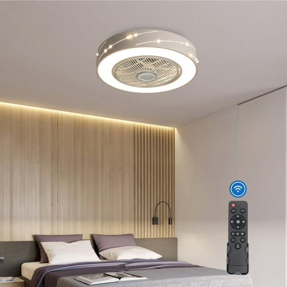 TFCFL 22" Ceiling Fan Light Enclosed Flush Mount LED Low Profile Chandelier Fan 3 Color Change with Remote Control