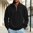 thumbnail image 5 of Fmbrln Fall Winter Mens Quarter Zip Sweatshirt Knit Stand Collar Long Sleeve Shirts Solid Color Pullover Tops with pocket Black M, 5 of 6