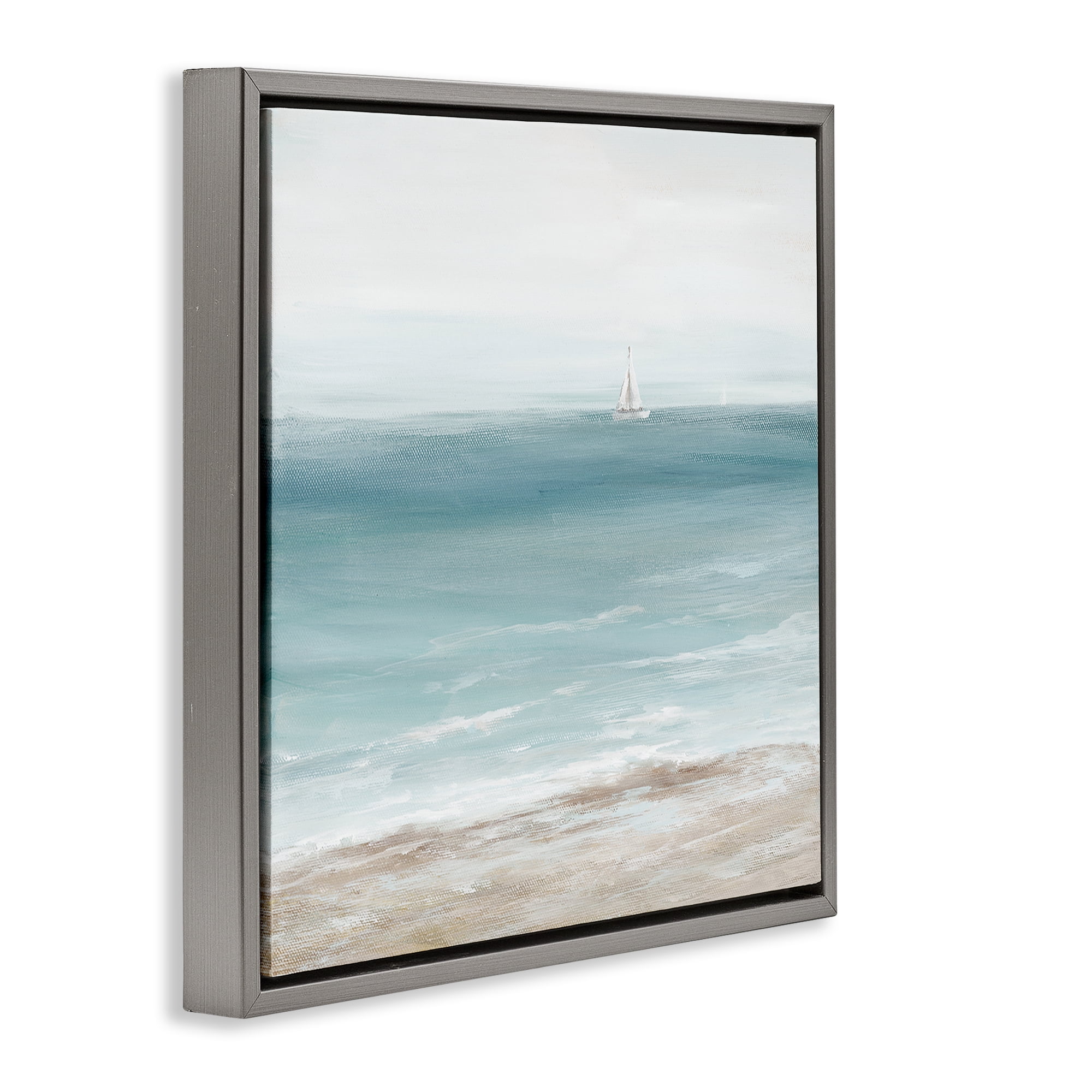 Stupell Industries Distant White Sailboat Nautical & Beach Painting Gray Floater Framed Canvas Art Print Wall Art, 25 x 25