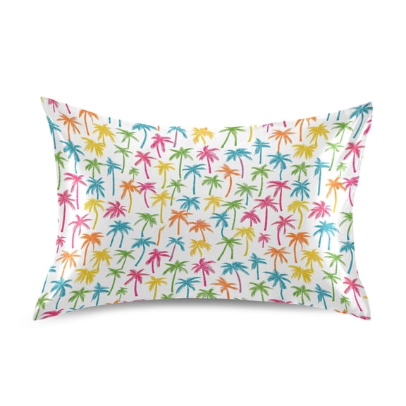 Haosy Satin Pillowcase for Hair and Skin Standard Cooling Silk Pillow Case with Envelope Closure Colorful Coconut Tree 20"x26"