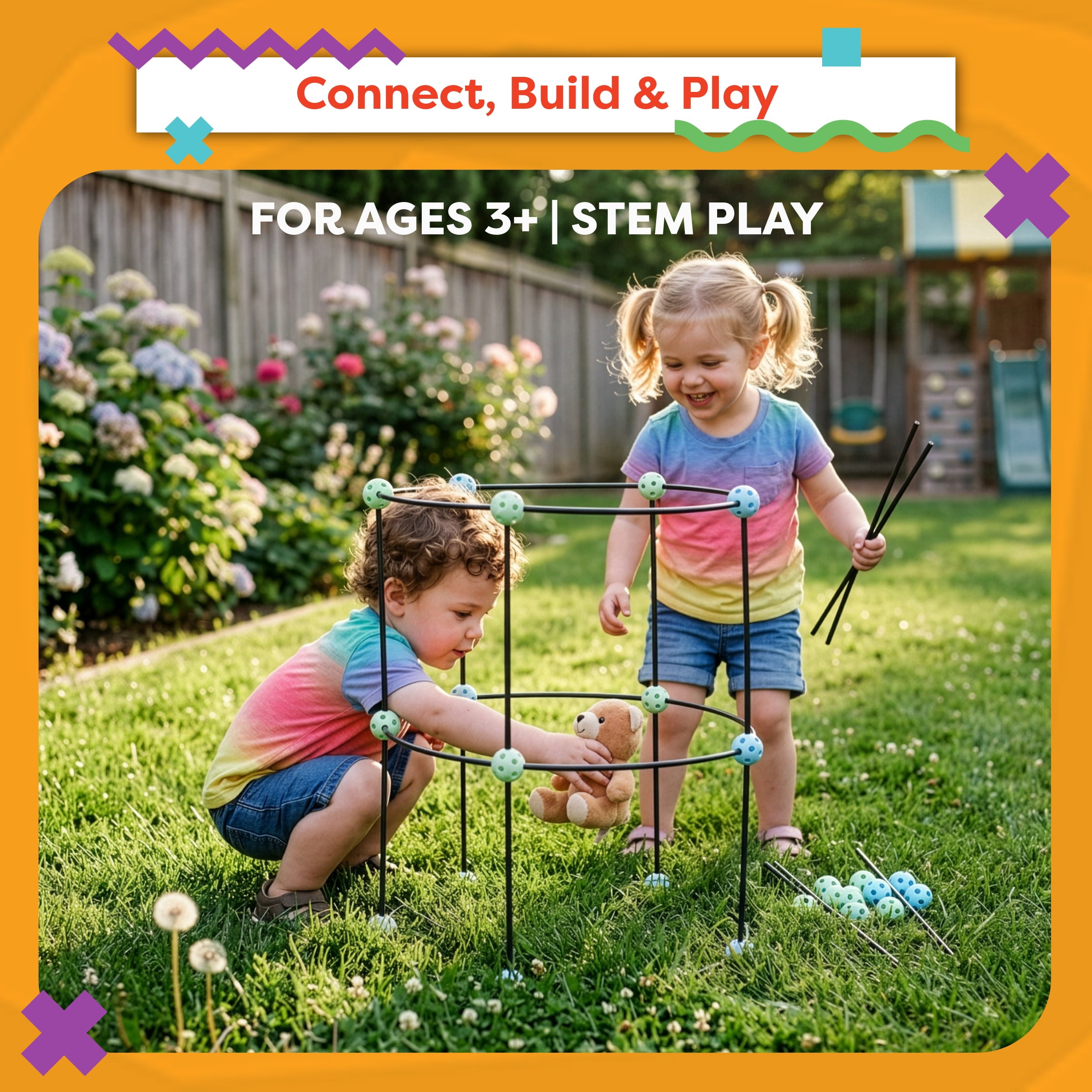 Flexible Construction Fort Building Set - Build and Play Kit for Indoor and Outdoor Use By Hey! Play!