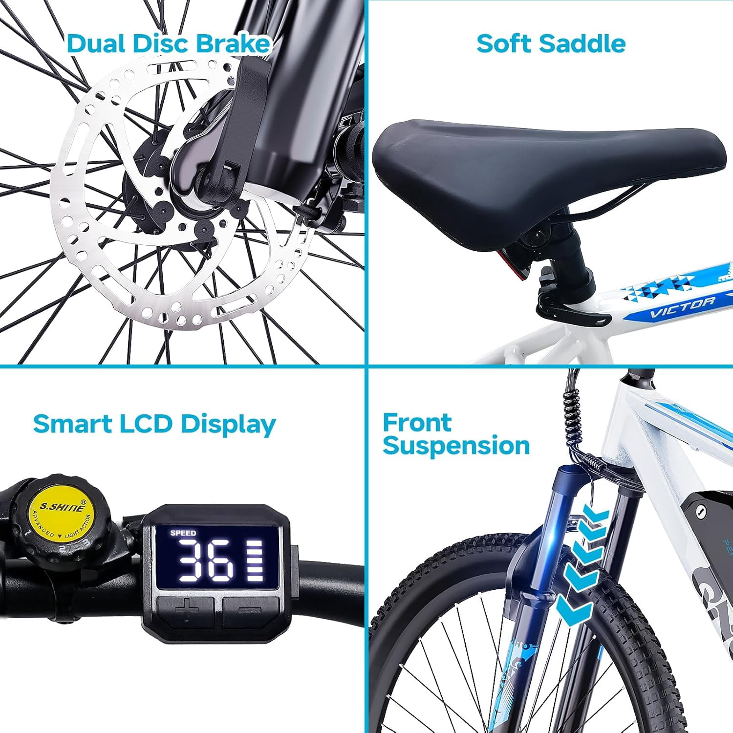 QNUT Victor 3.0 Electric Bike for Adults - 350W, 26 Inch, 21-Speed, 40 Mile Range,3 Modes, Smart LCD, Dual Disc Brakes, UL 2849 Certified Blue-White