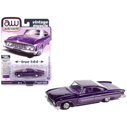 1961 Dodge Dart Phoenix Lowrider Purple Sky Metallic with Graphics and Purple Interior 1/64 Diecast Model Cars by Auto World