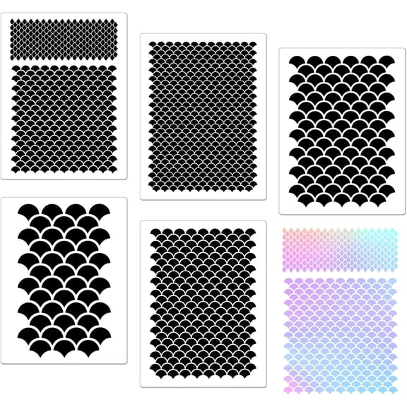 5 Pcs Mermaid Scale Stencil Reusable Makeup Fish Scale Template Large Plastic Wall Stencil for Halloween Dress up Cosplay DIY Arts Painting on Wall Face Body(8 x 6 Inch)