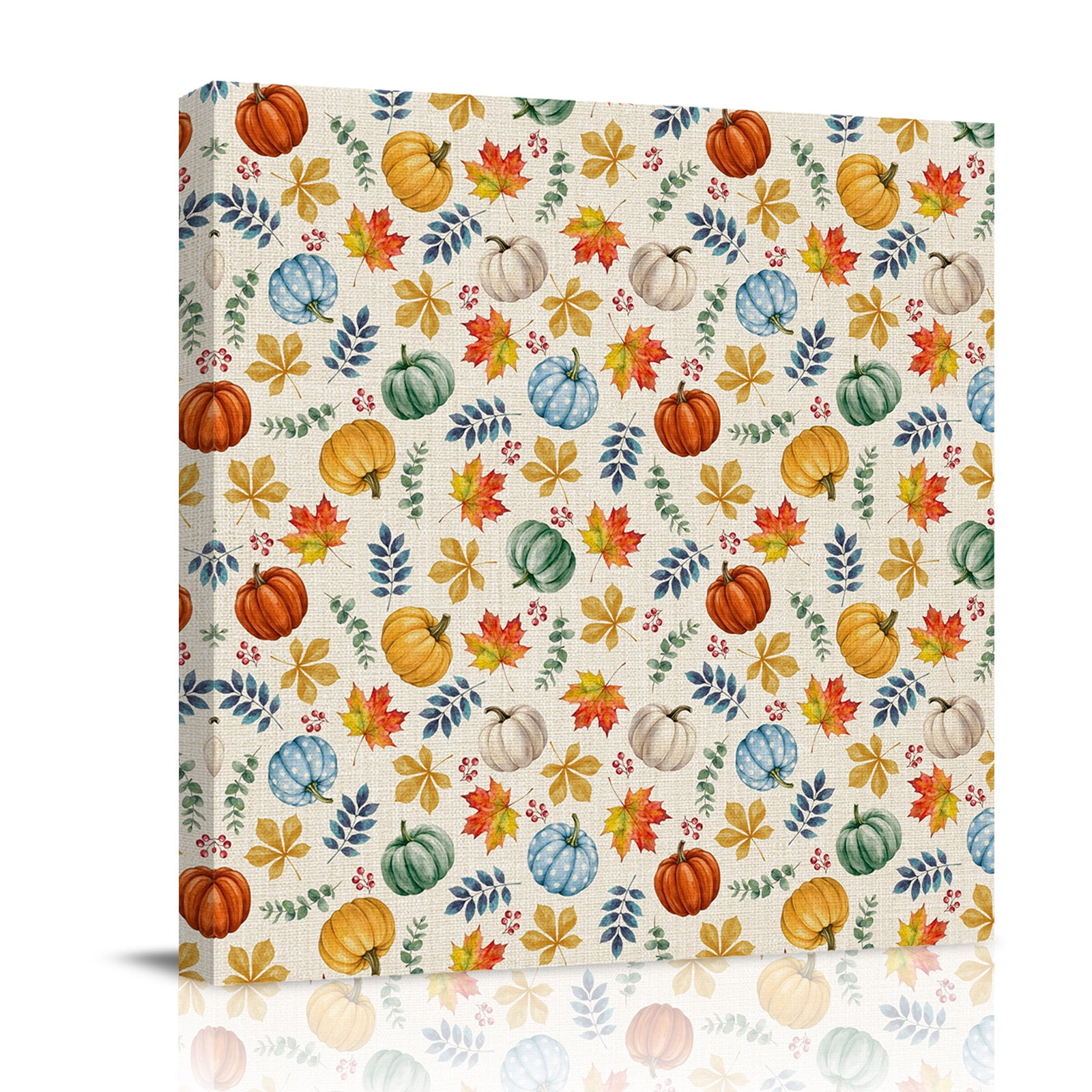 Canvas Wall Art Thanksgiving Fall Framed Canvas Prints for Bathroom Kitchen Blue Pumpkin Maple Botanical Farmhouse Gallery Wrapped Wall Decor for Home Office Gifts 10 x10 Ship Next Day