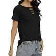 thumbnail image 6 of TWZH Women Solid Color Hollow Out Boat Neck Short Sleeve Summer T-shirt, 6 of 7