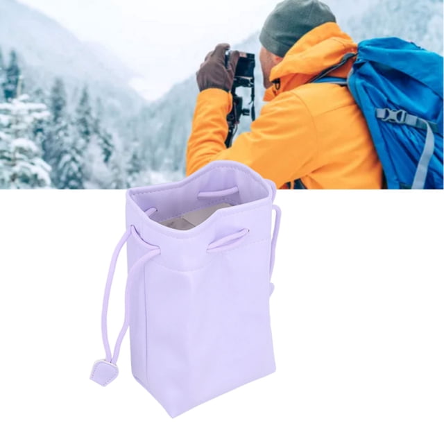 PU Leather Drawstring Pouch Bag, 4.5 X 3 X 7.7in Universal Camera Protective Bag, Portable Instant Camera Film Printer Storage Organizer