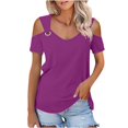 thumbnail image 6 of Women's Cold Shoulder Tops Short Sleeve V Neck T Shirts Basic Summer Tees Purple,L, 6 of 6